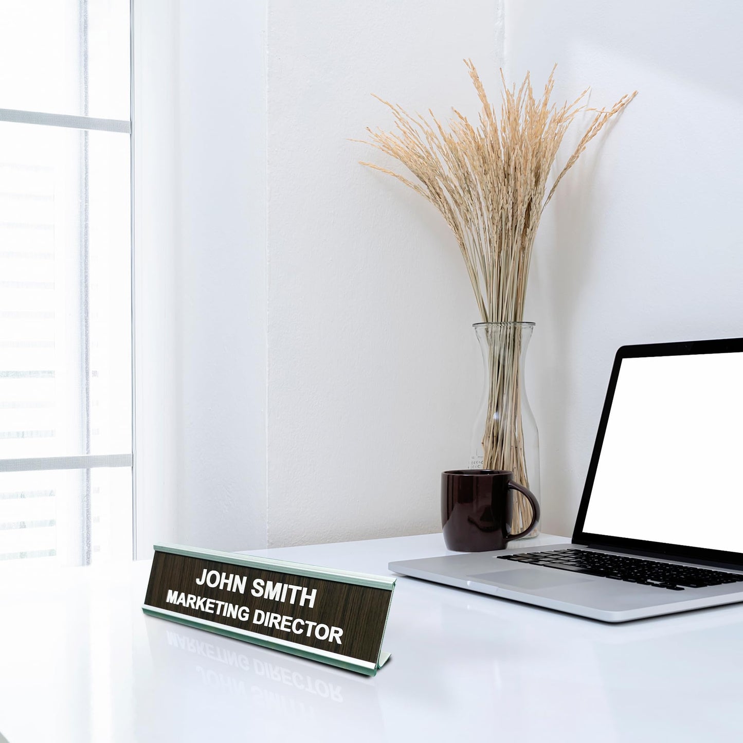 VWAQ Custom Engraved Name Plate for Office Desk or Wall Personalized with Desk Holder or Wall Mount – Professional Office Name 2X8 Color and Fonts