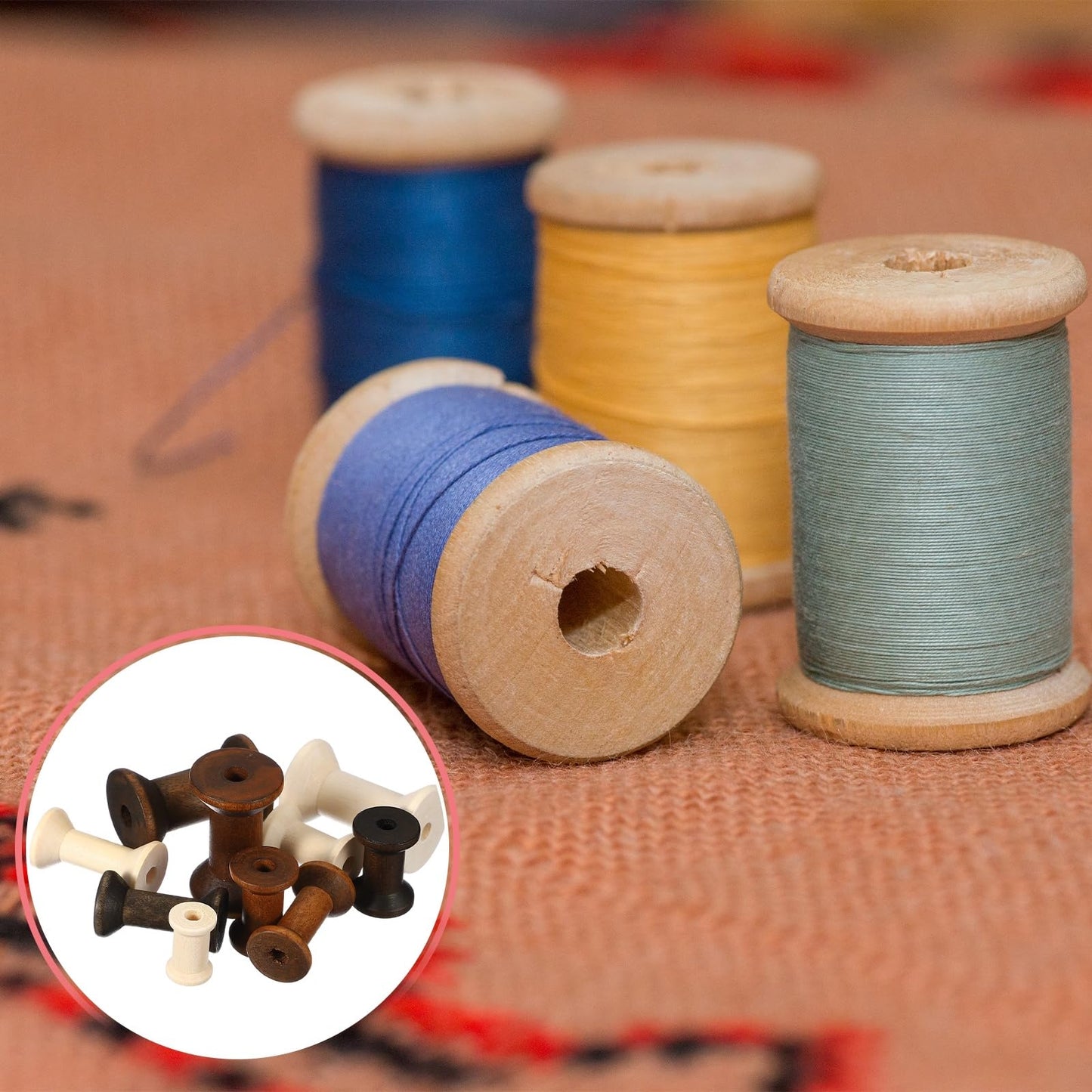 YELARXI Wooden Empty Spools, Empty Sewing Bobbins Thread Holder Unfinished Wood Spool Tool Rotatable -Fit for (Textile Wire Weaving/Arts DIY/Embroidery) 1.2 in & 24 Pcs & Dark Brown
