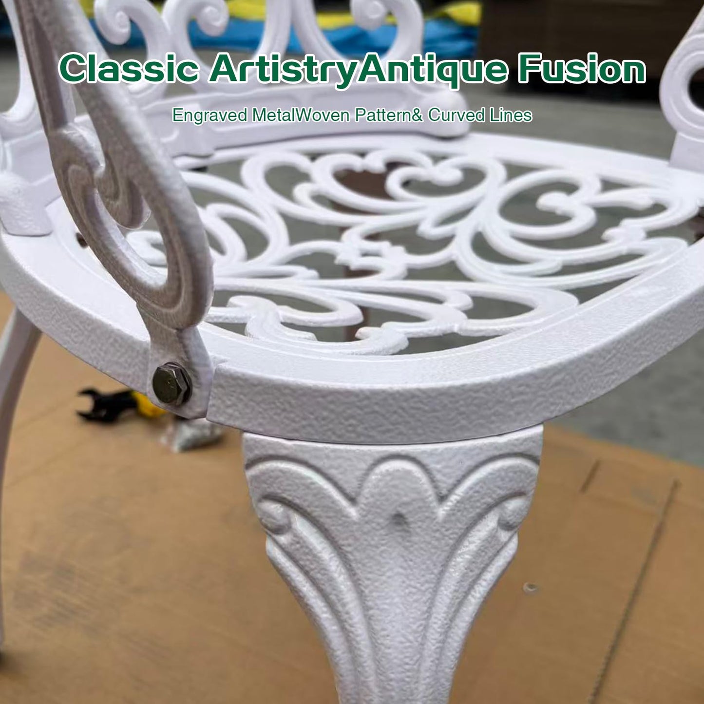3 Piece Outdoor Dining Set, Aluminum alloy 35" Patio Table with 1.96" Umbrella Hole & 2 Chairs, All Weather Furniture for Garden, Backyard, Poolside (White 3Pieces (33" Square Table & 2 Chairs))