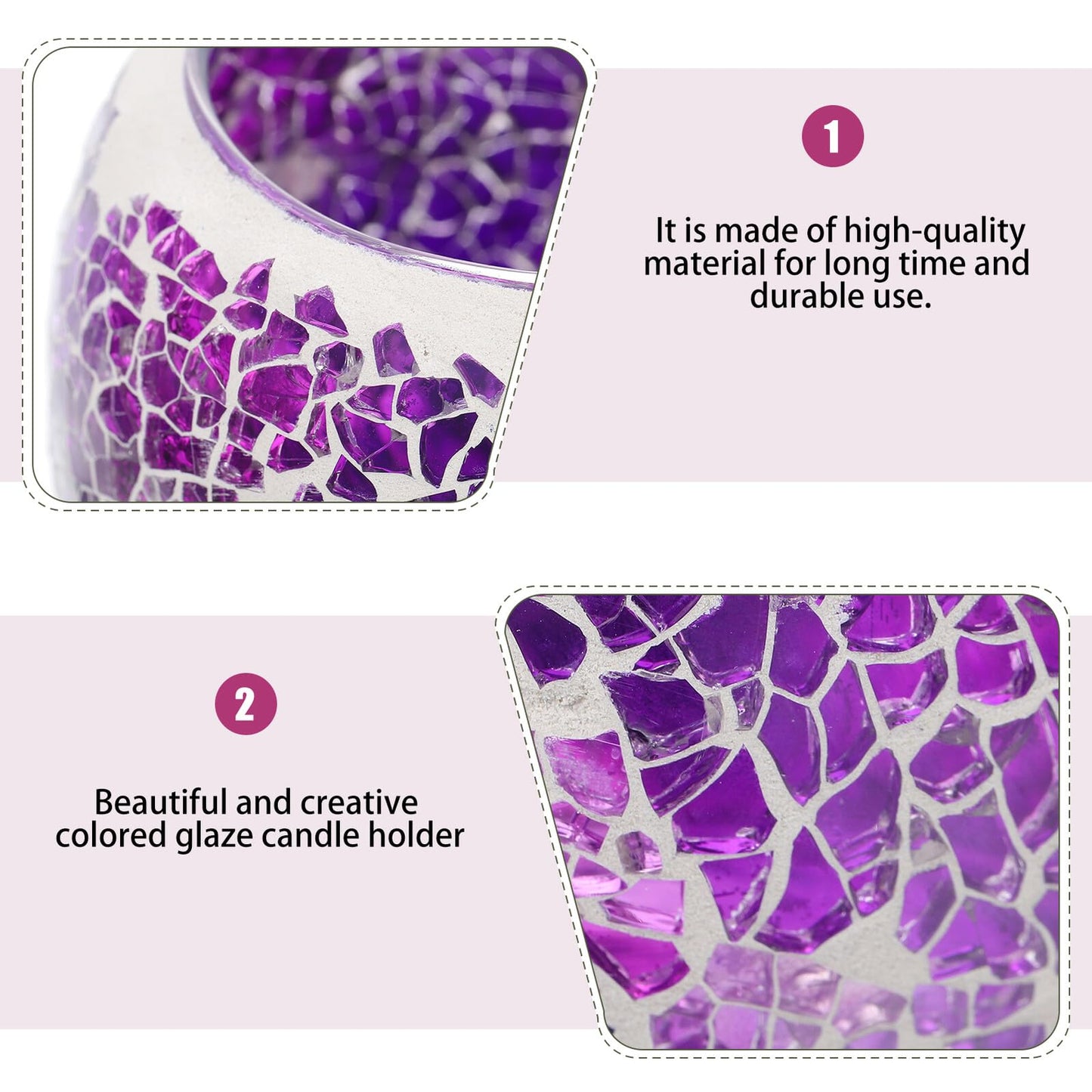 HOOTNEE European Style Mosaic Glass Candleholder, Purple Table Decor for Romantic Dining, Restaurant Candlestick, Decorative Glass Candle Stand for Home and Wedding Centerpiece