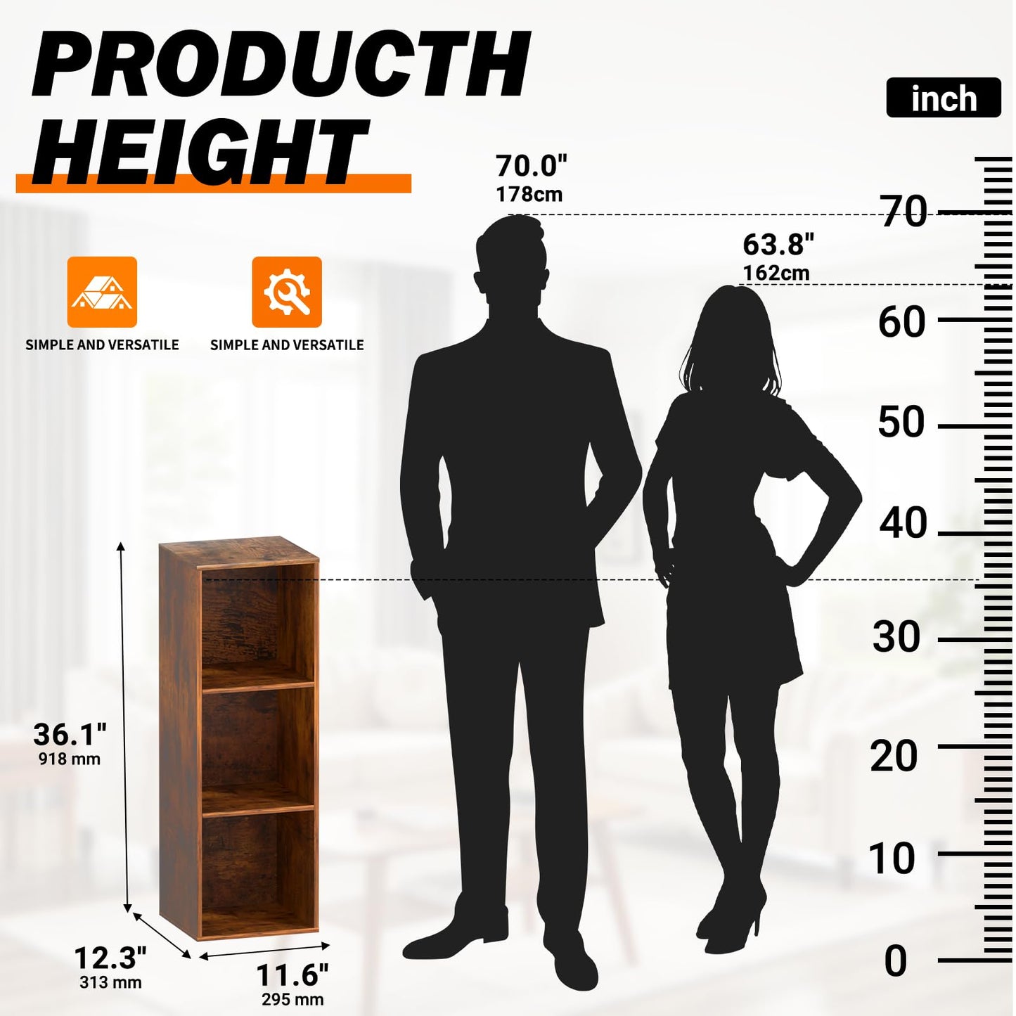 NewBeth Cube Storage Organizer, 3 Cube Retro Bookshelf, Freestanding 3 Tier Open Shelf, Rustic Brown Retro Shelves for Home Office, Bedroom, Living Room, Study