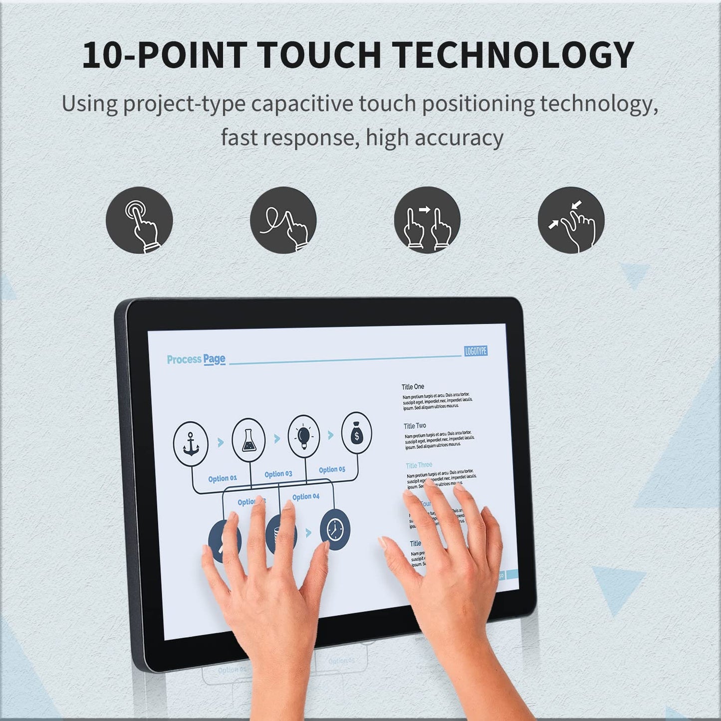 TouchWo 15.6 inch Capacitive Multi-Touch Screen Industrial Monitor, 16:9 Display 1920 x 1080P, Built-in Speakers, VGA & HD-MI Monitor for PC, POS, Small Business, Restaurant