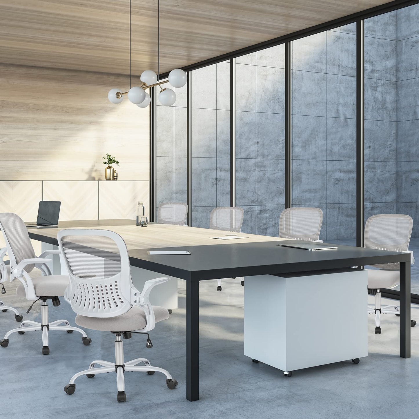 Sweetcrispy Office Computer Desk Chair, Ergonomic Mid-Back Mesh Rolling Work Swivel Task Chairs with Wheels, Comfortable Lumbar Support, Comfy Flip-up Arms for Home, Bedroom, Study, Student, Gray