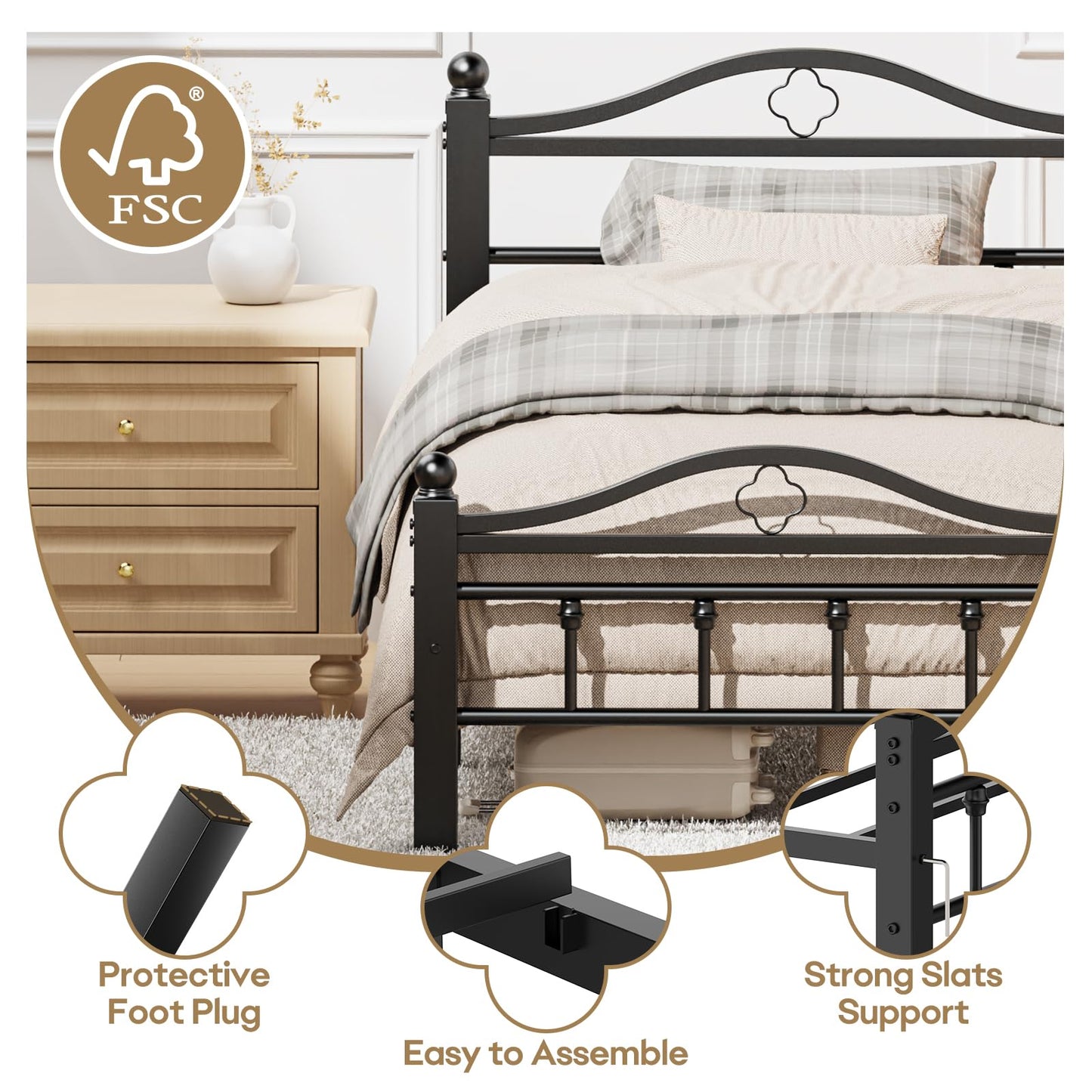 Slumber Haven Twin Bed Frame with Vintage Headboard