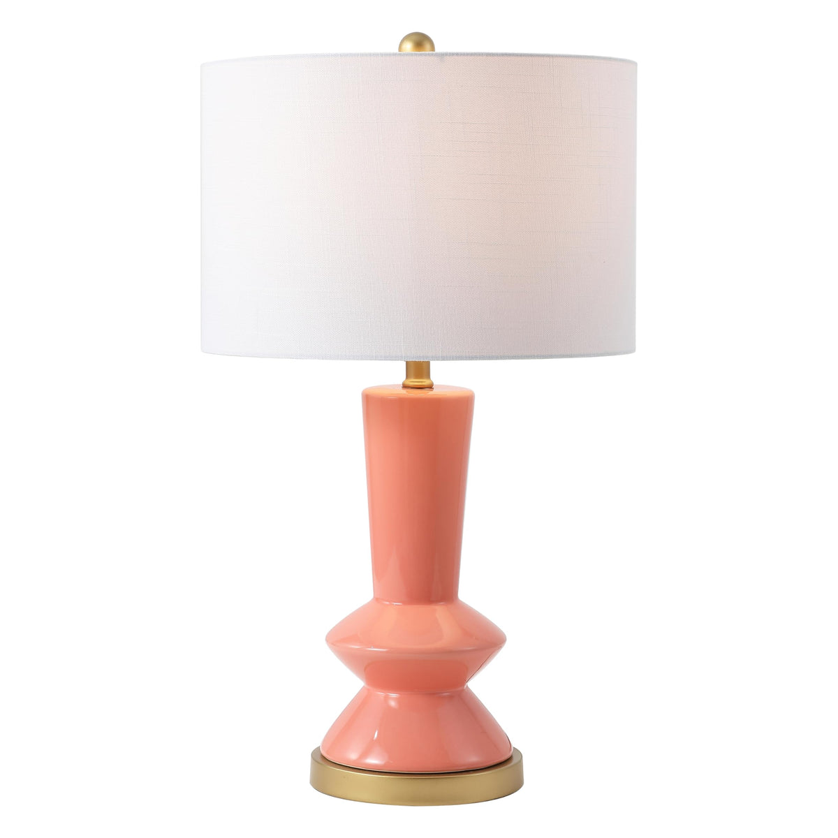 JONATHAN Y 27" Coral/Gold Painting Modern Ceramic Table Lamp for Bedroom Living Room, with White Linen Shade, Glam Geometric Bedside Nightstand Lamp, LED Bulb Included (JYL6607B)