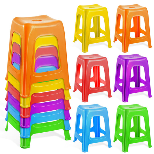 6 Pack Stackable Classroom Stools 18.9 Inch Plastic Nesting Stools Space Saving Portable Backless Bar Stool Flexible Seating Decorative Chairs for Students Home Office School Classroom (Colorful)