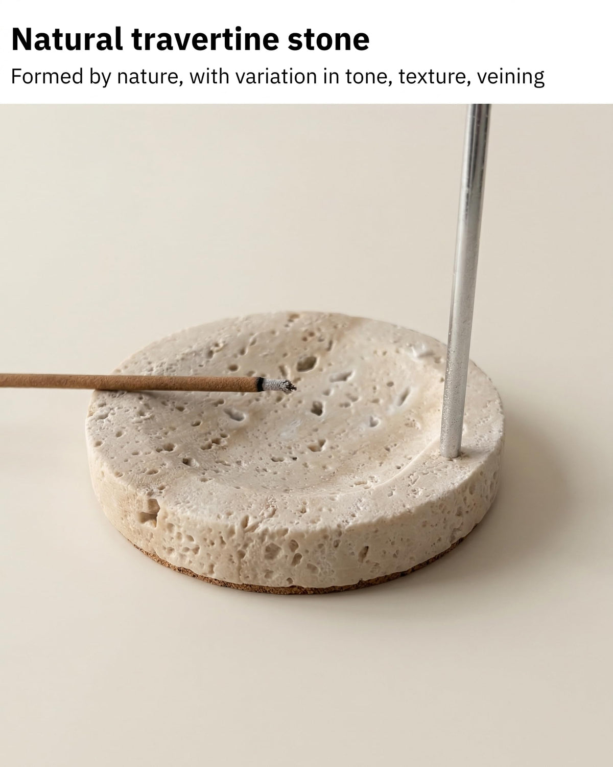 Astavostone Travertine Incense Holder for Sticks, 10.2" Upside Down Incense Burner with Aluminum Clip, Natural Stone Ash Catcher, Wabi Sabi Home Decor for Meditation, Yoga, Spa Room
