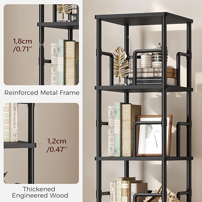 MAHANCRIS 4-Tier Rotating Bookshelf, Freestanding Corner Bookshelf, 360°