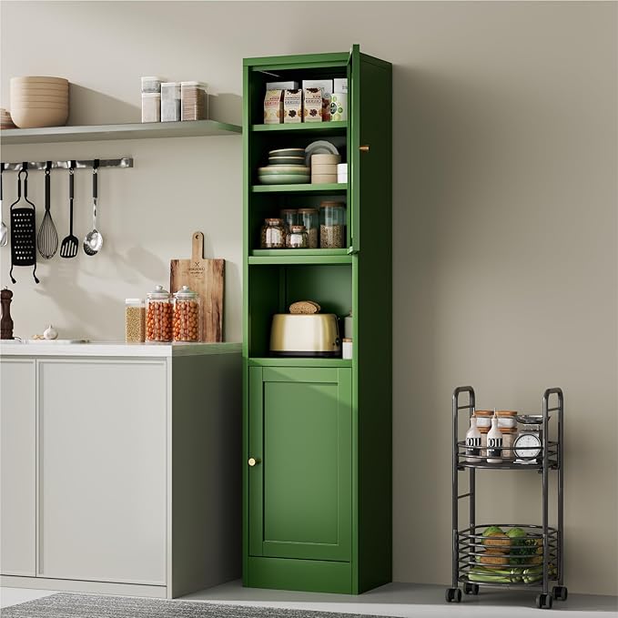 YAUWOH 2-Door Metal Storage Cabinet, Tall Slim Pantry Organizer