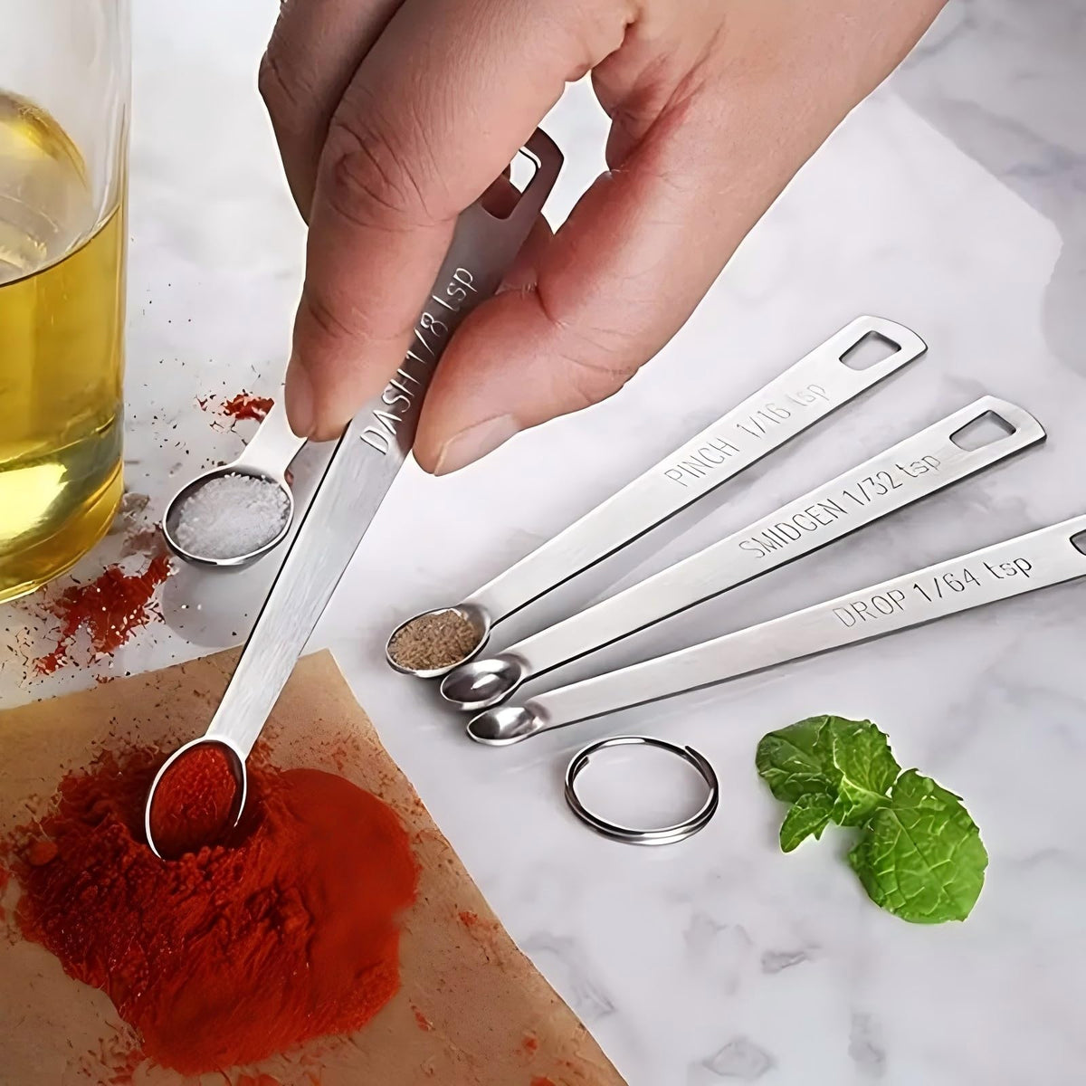 23 Pcs Stainless Steel Measuring Spoons Set with Leveler, Metal Round & Rectangular Spoons plus 5 Mini Teaspoons for Precise Cooking and Baking, Standard Sizes with Clear Engraved Markings