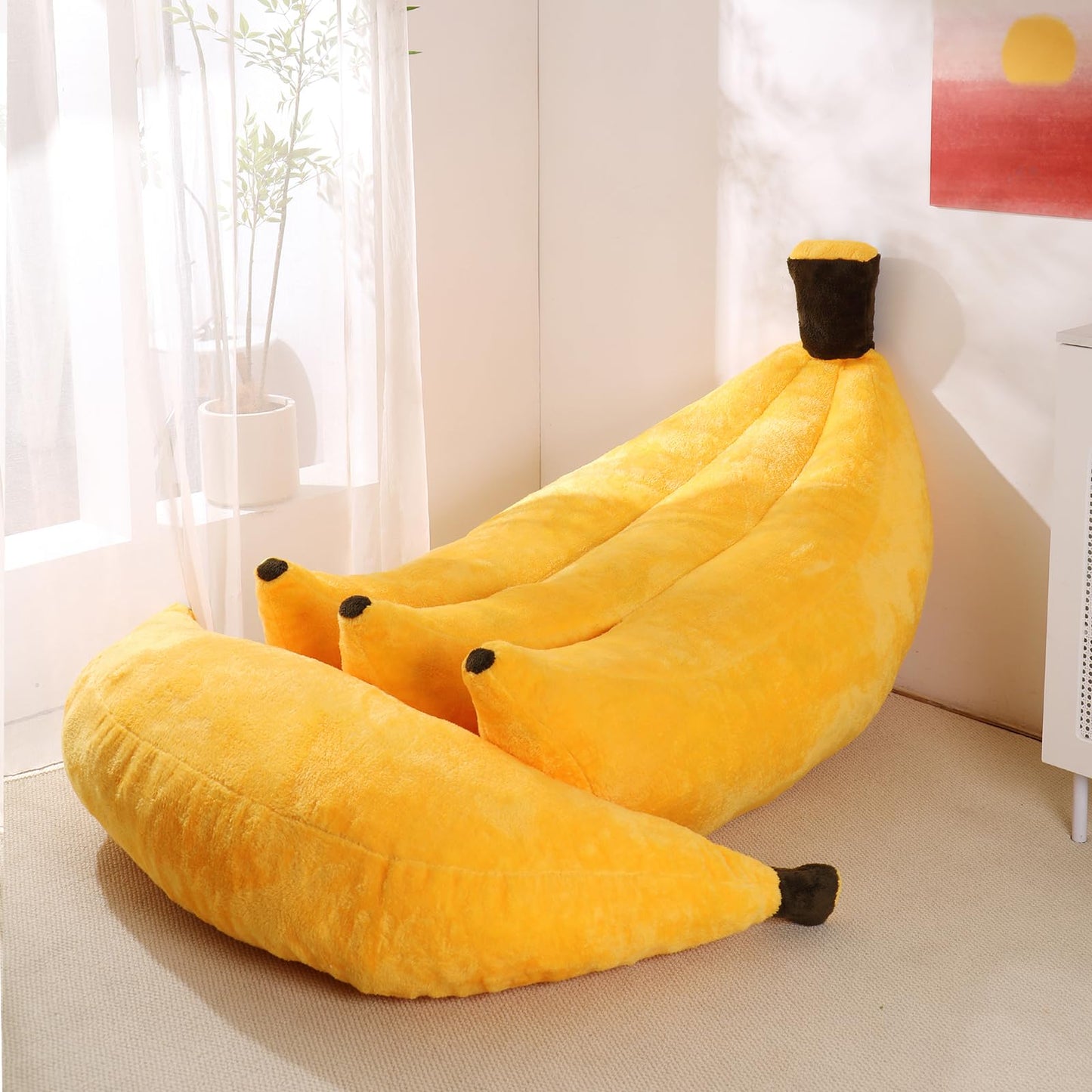 IEVENW Banana Bean Bag Chair with Ottoman, Floor Sofa Bed with Footrest, Comfy Convertible Lounger for Adults, Plush Couch for Bedroom, Living Room or Dorm, L-Yellow