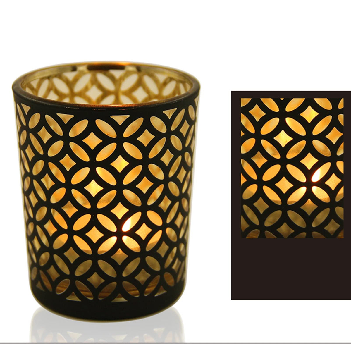 Candle Holder 4pcs Candle Holder Golden Cup Candlestick Column with Geometric Patterns Desktop Tealight Holder for Table Party Decoration Candlestick