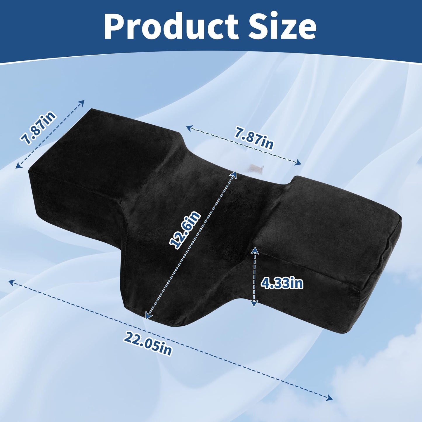 SCFOAMZAI Lash Pillow for Eyelash Extensions - Ergonomic Memory Foam Bed Pillow with Neck & Back Support, Removable Velvet Cover & Side Tool Pockets, Fits Lash Beds for Tech (Black)
