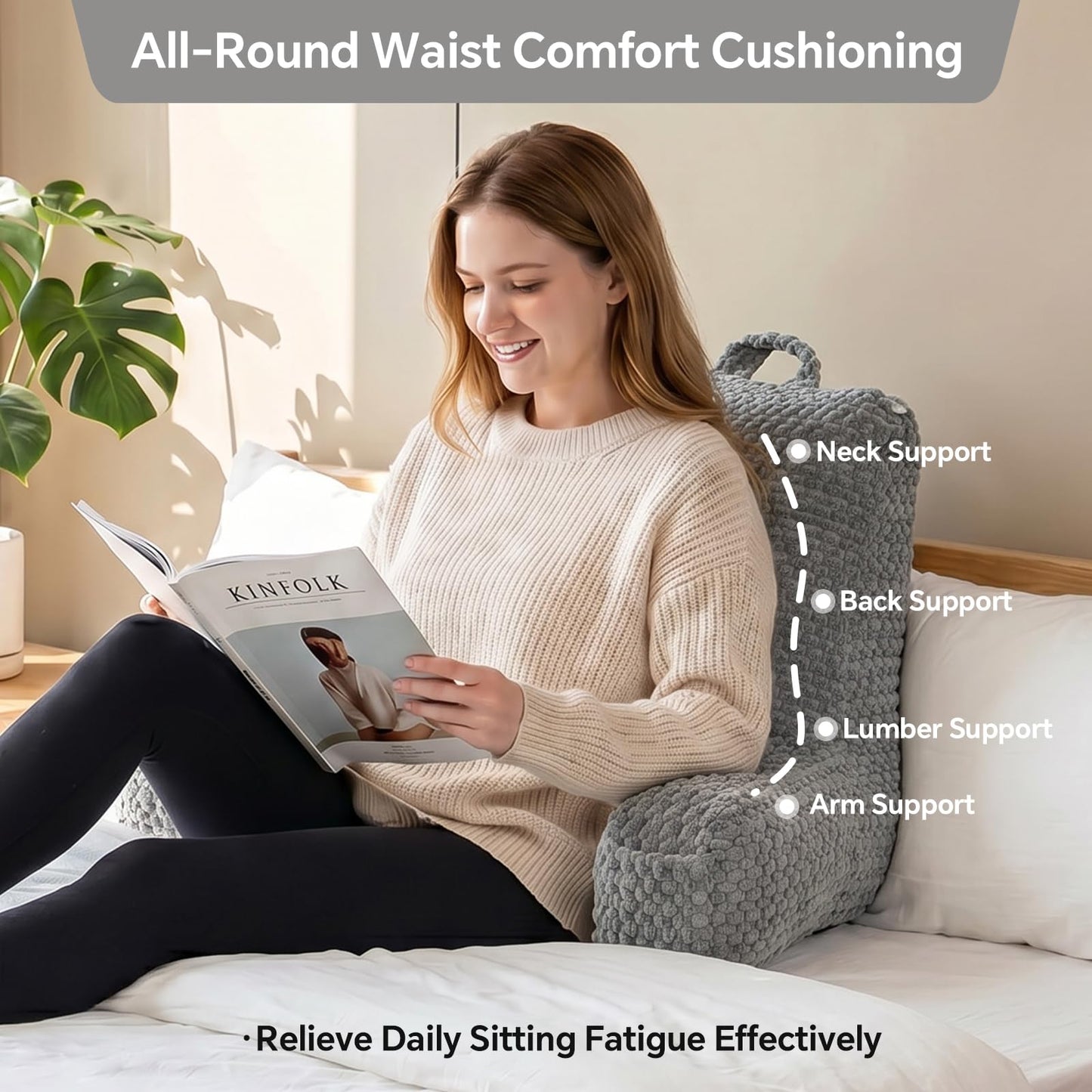 19" Back Support Pillow for Dorm Room Essentials,Gray Corduroy,Large