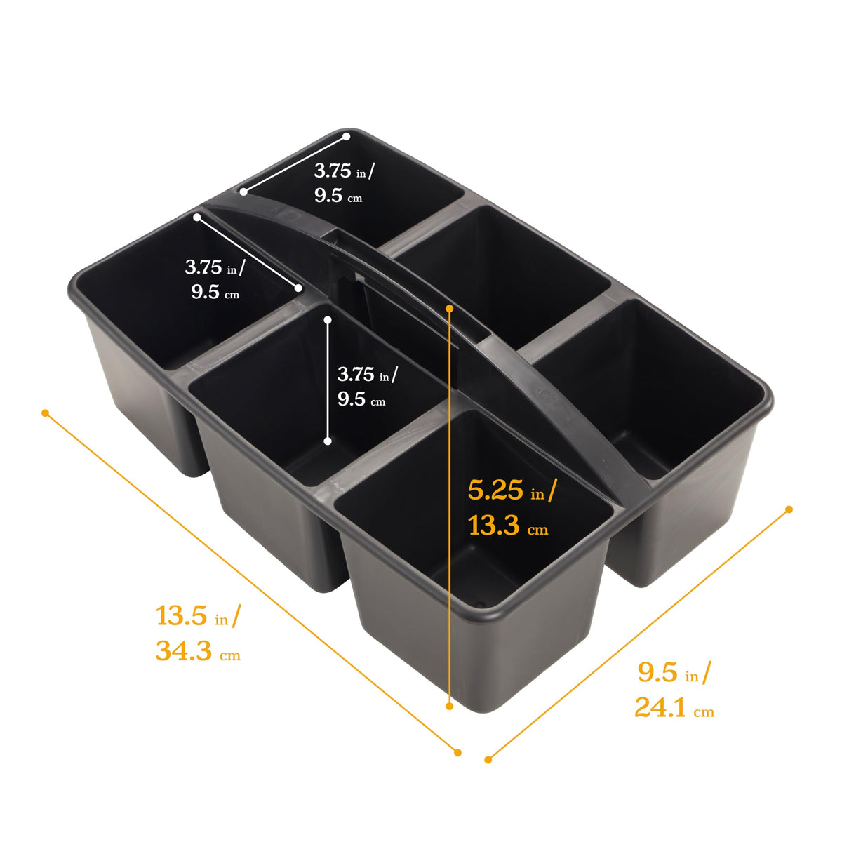 ECR4Kids 6-Compartment Large Plastic Caddy, Multipurpose Organization, Black, 6-Pack