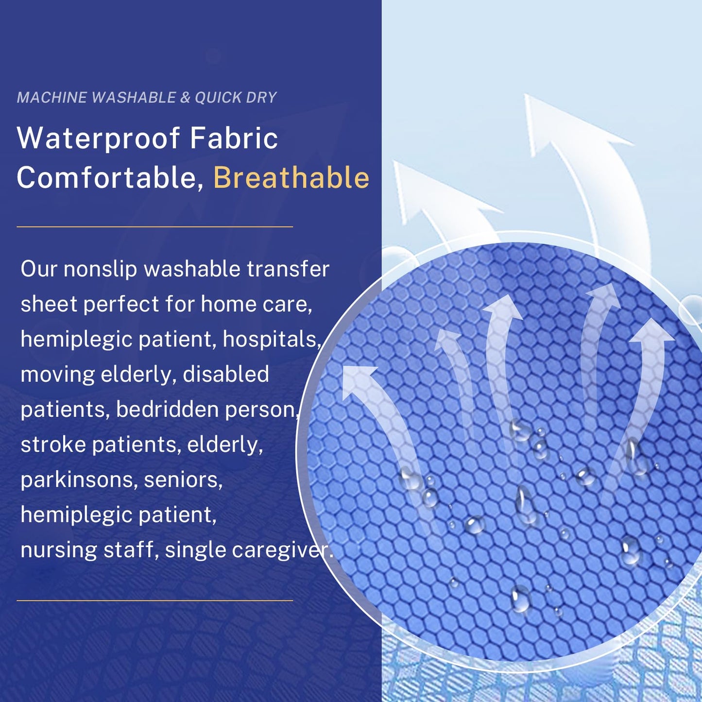 KUAZIDAR U-Shaped Positioning Sheet - Transfer Sheet for Turning and Repositioning, Multipurpose Bed Pad with Reinforced Handles, Turning Device for Elderly, Bed Patients (Blue Size-L)
