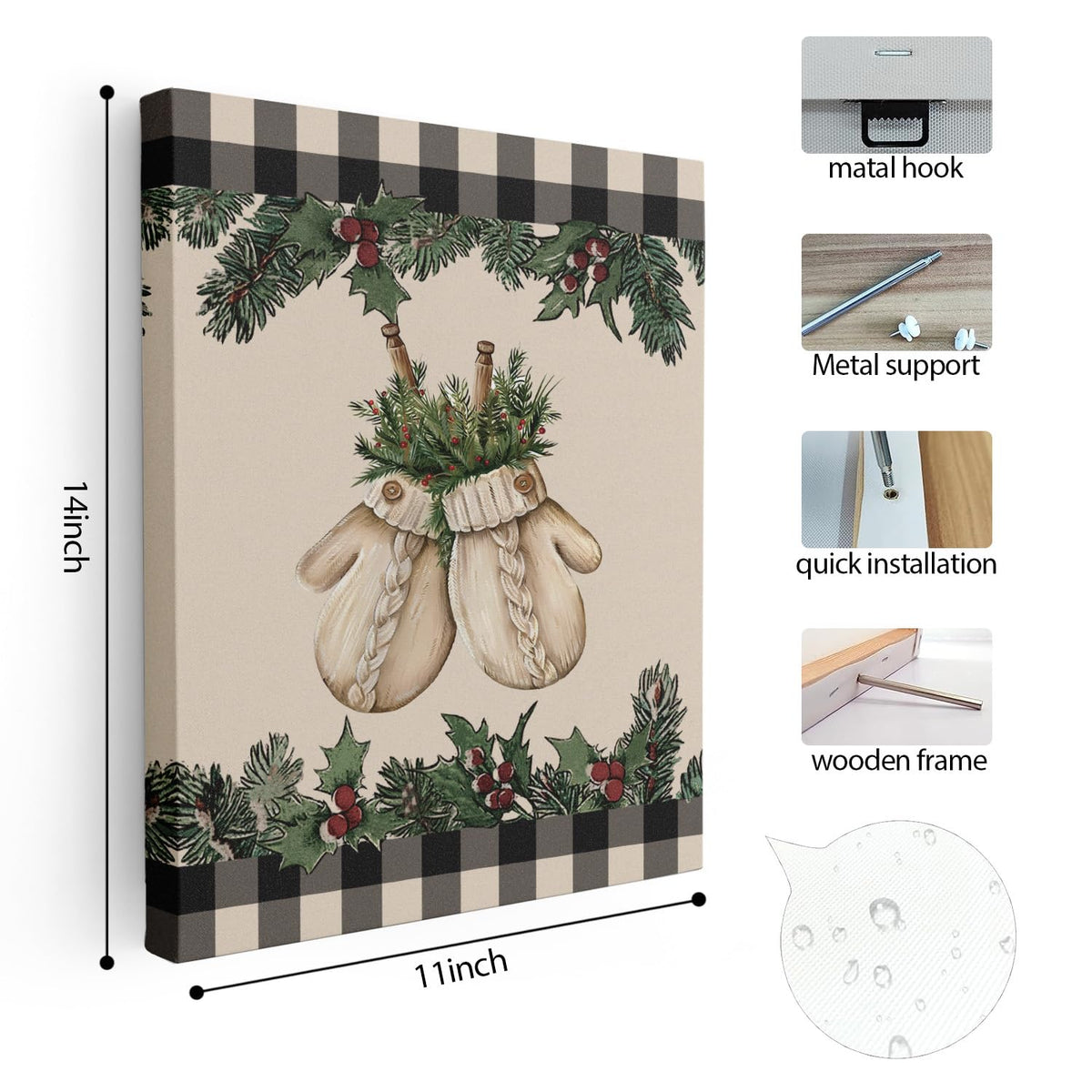 Paperwhite Mittens Christmas Wall Art, Prints for Home Office, 11x14 Inch Framed