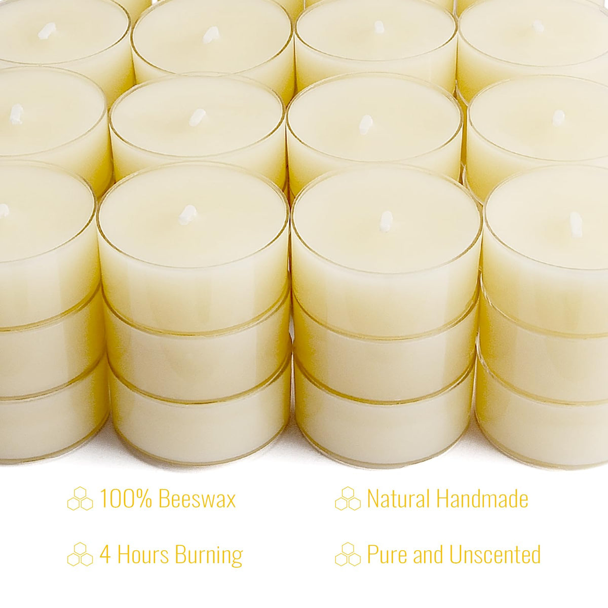 JONERAY 48 Packs Pure Beeswax Tealight Candles Bulk-4 Hour Long Burn Time, Unscented and Smokeless Candles for Home Deco,Wedding (Ivory)