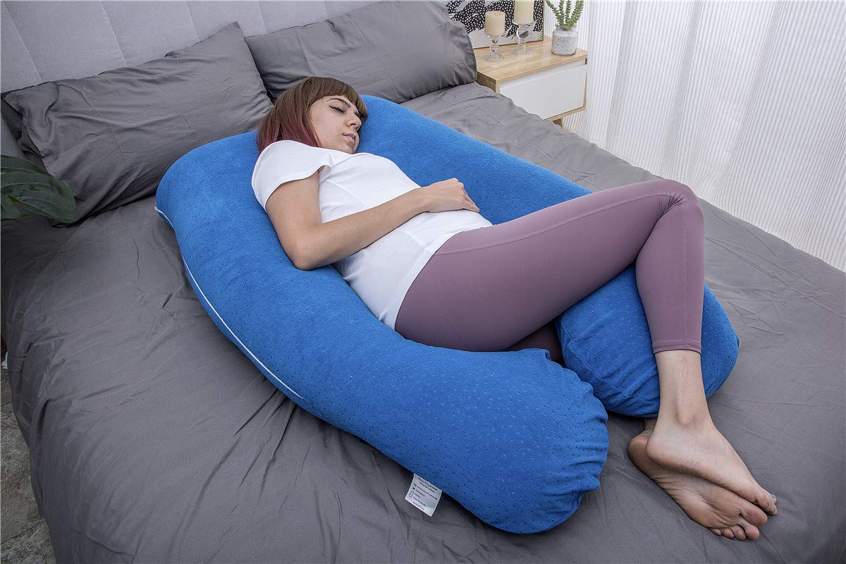 MOON PINE Pregnancy Pillow, U Shaped Full Body Pillow for Maternity Support, Sleeping Pillow with Cover for Pregnant Women (Dark Blue)