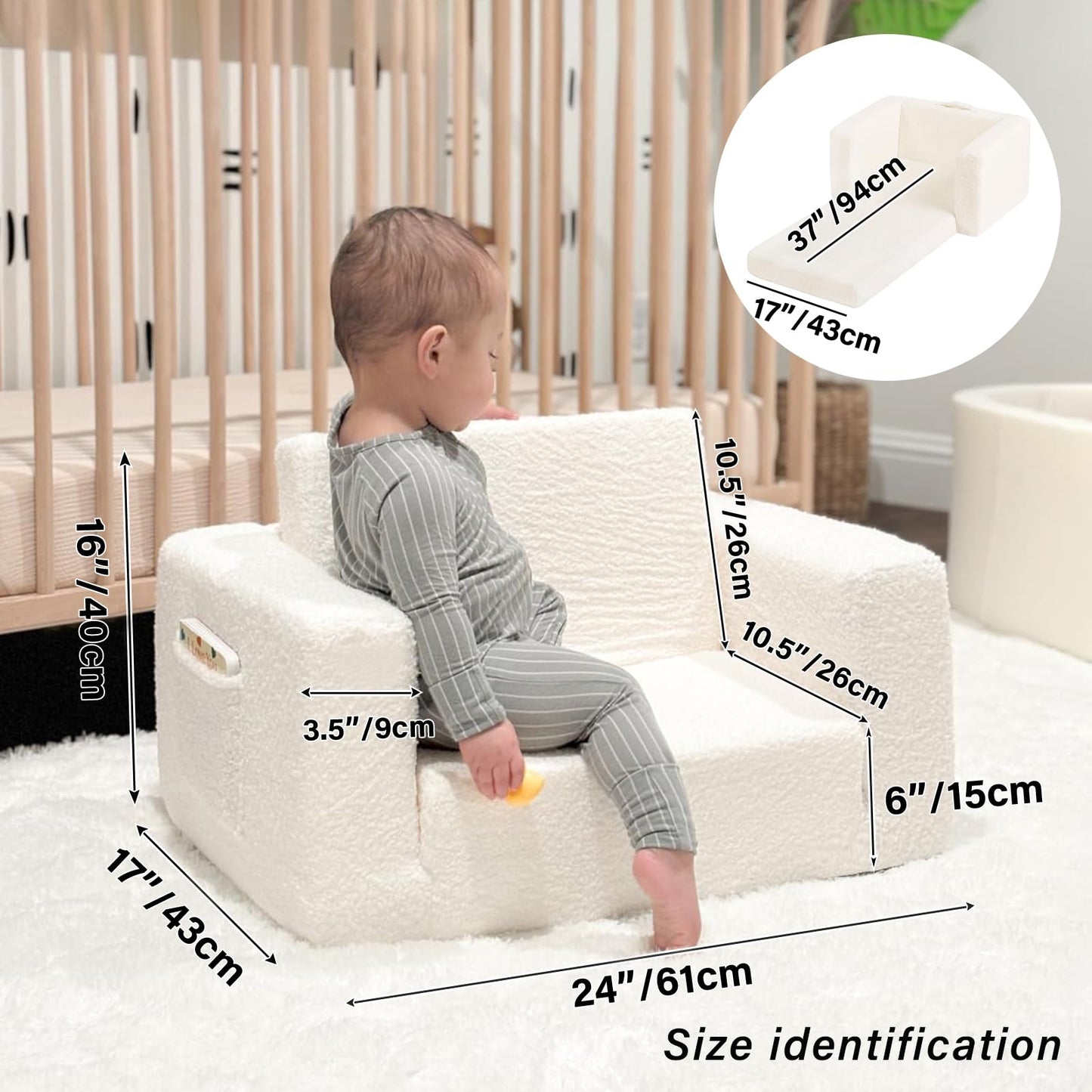 Tiita Kids Sofa, 2-in-1 Toddler Chair, Convertible Children Couch to Lounger, Flip Out Kid Sofas Chair, Toddler Armrest Chairs Bed, Folding Kids Play Sofa for Girl or Boy (Beige)
