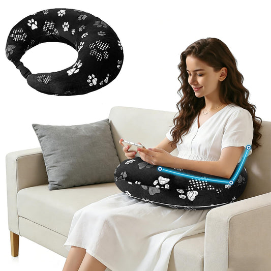 Crafting Pillow for Crocheting, Crochet Pillow for Lap Support, Fun Print Styles, Ergonomic Arm Support, For Bed, Floor, Chair Comfort, Pain Relief and Fatigue for Gaming and Woking (Black Cat Paws)