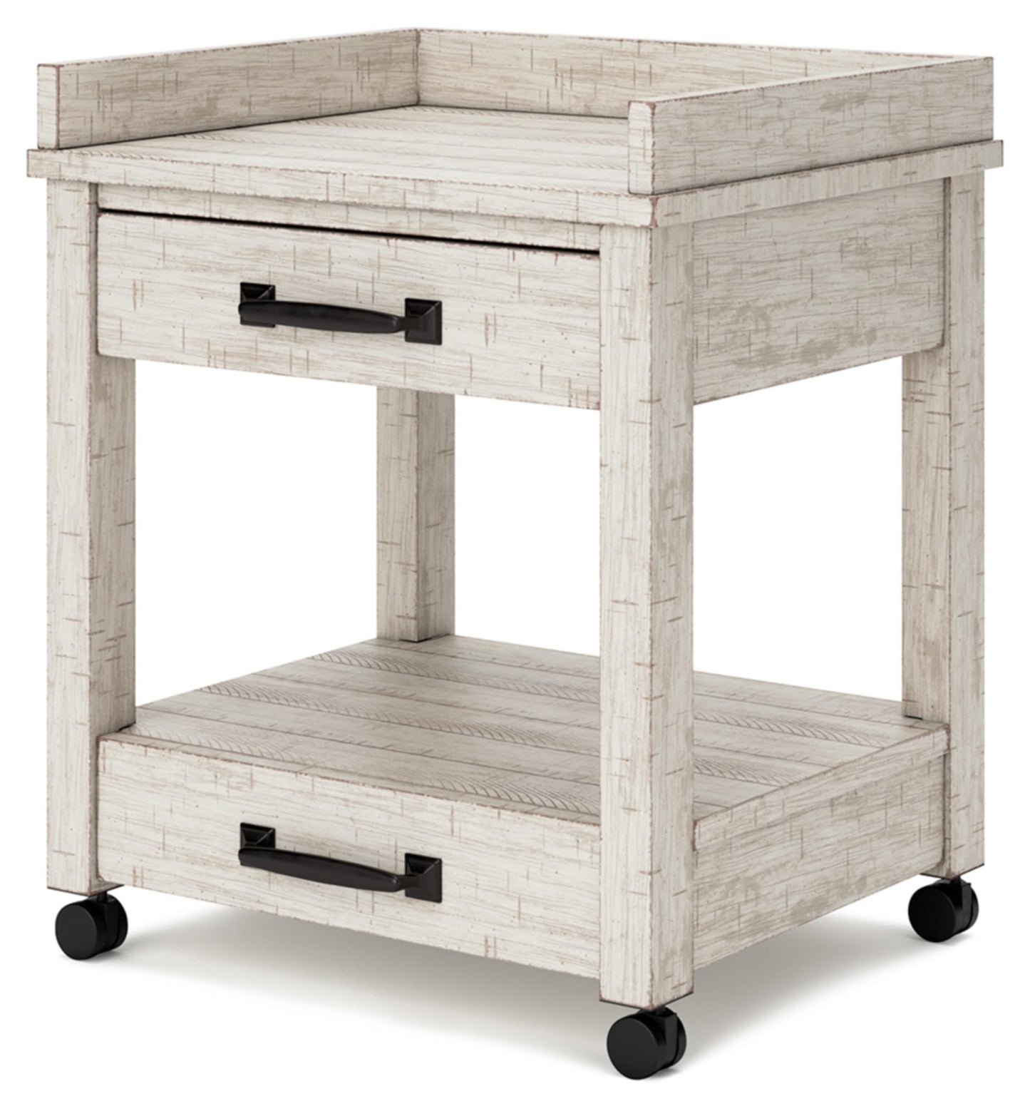 Signature Design by Ashley Carynhurst Rustic Farmhouse Printer Stand with Casters, Whitewash