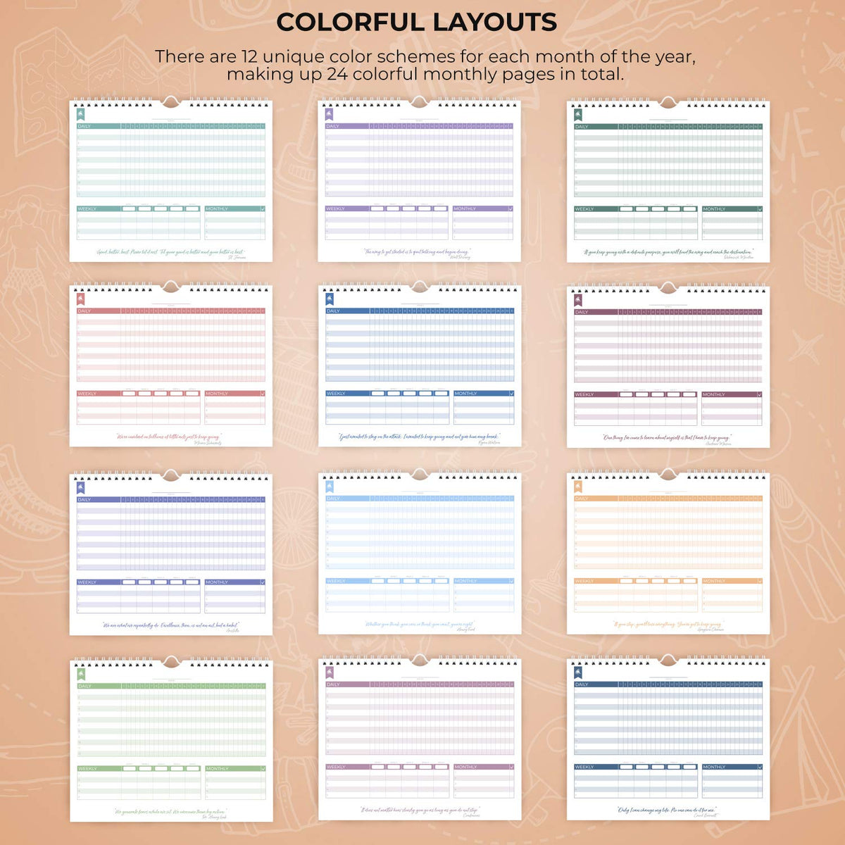 Clever Fox Habit Tracker Calendar – Inspirational Goal Tracker and Habit Calendar for Atomic Habits – Colorful Habit & Goal Planner Journal to Boost Productivity – 24 Months, 10″ x 8″ (Black)