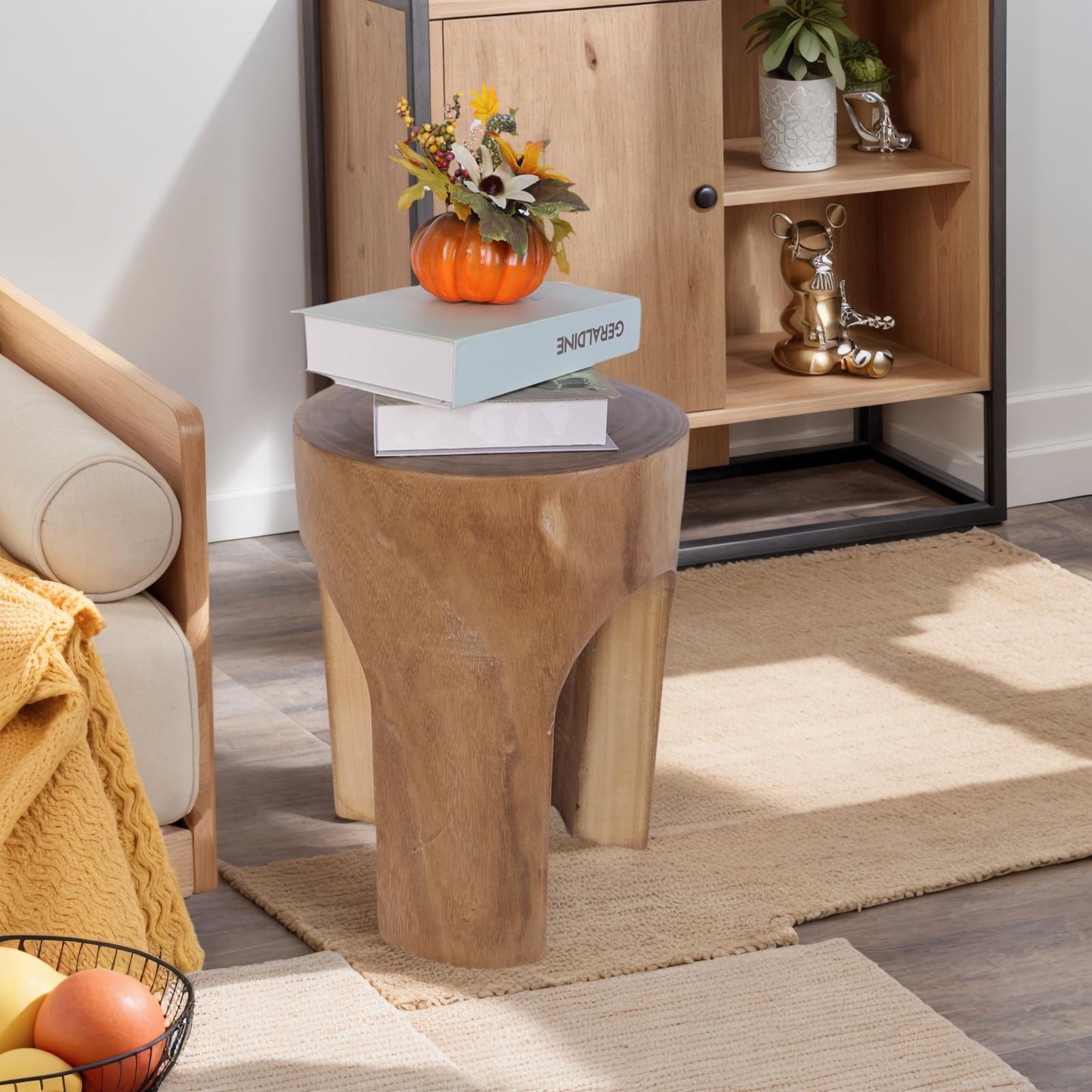 Athaliah Small Solid Wood Accent Table, Handcrafted Rustic Wooden Side Table for Sofa, Plant Stand or Decorative Use