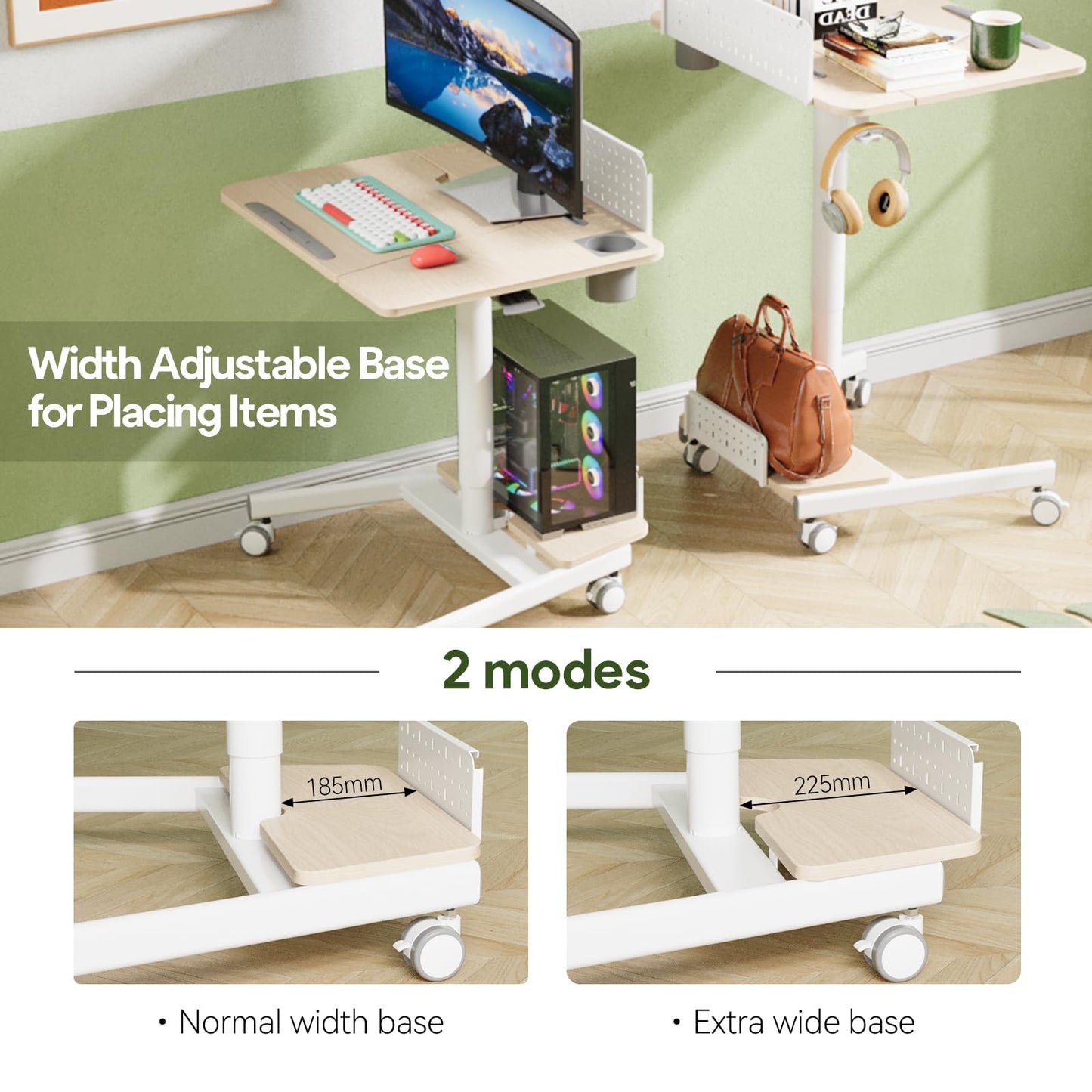 JOY worker Mobile Standing Desk with 60° Tiltable Desktop, 28" Height Adjustable Rolling Desk, DIY Pegboard & Storage Base, Portable Laptop Desk with 4 Lockable Wheels for Home Office, Oak