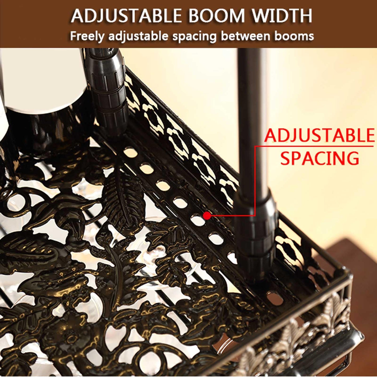 LWJQRSP European Hanging Wine and Coffee Glass Rack Adjustable Height Ceiling Bottle Holder Elegant Carved Design for Bars Restaurants and Cafés - Space-Saving Storage Solution