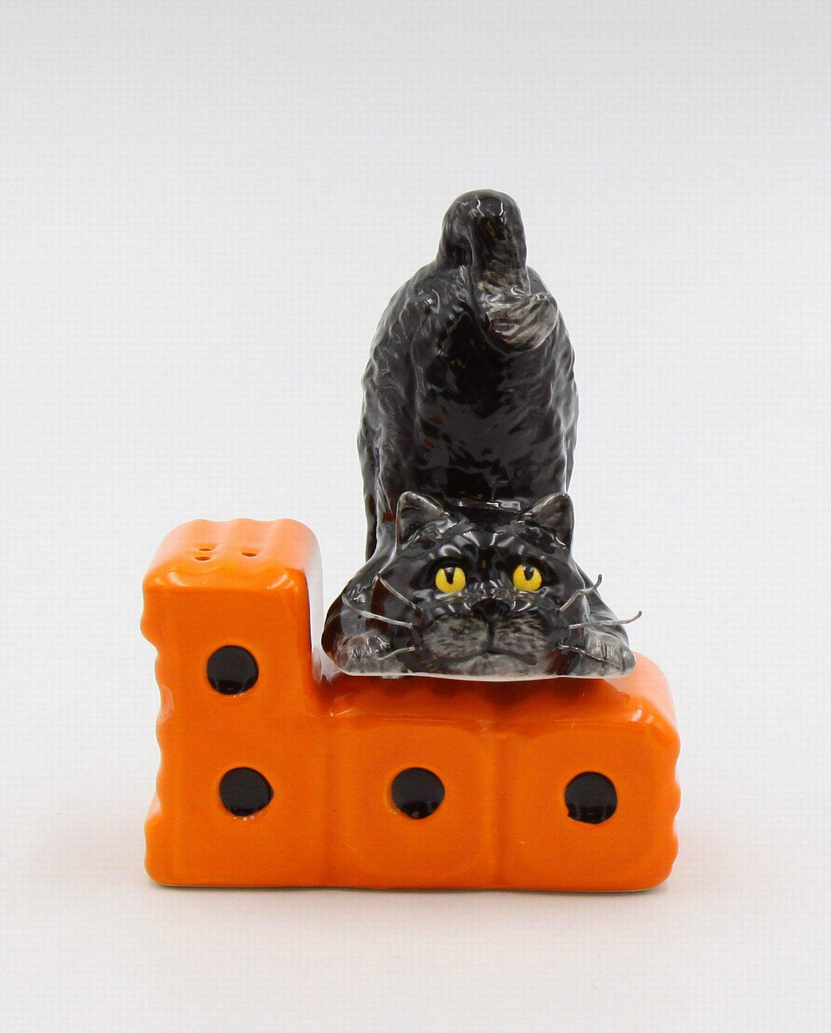 Fine Ceramic Black Cat on Boo Salt & Pepper Shakers Set, 4-1/2" H