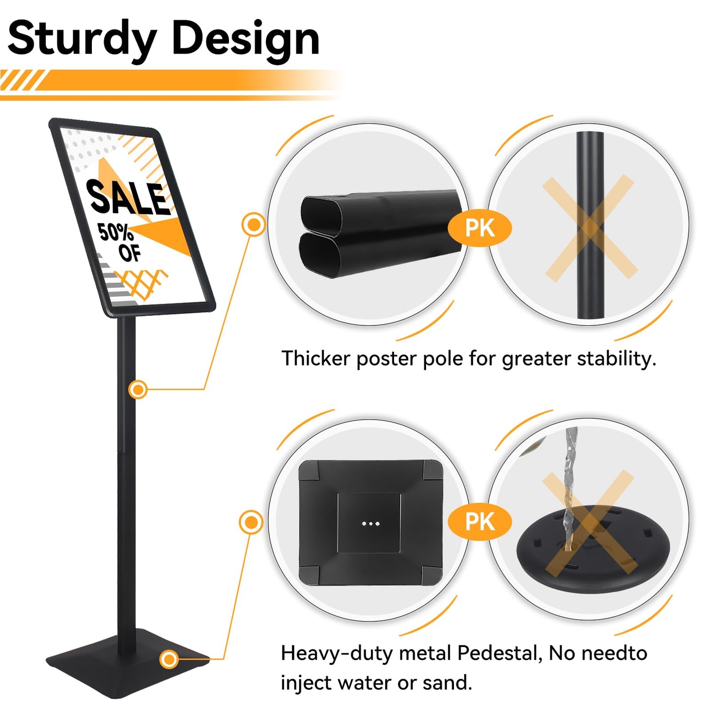 AIKUPNEY Heavy Duty Pedestal Sign holder floor stand Adjustable Sign Stand for Vertical and Horizontal view Poster Stand with Aluminum Frame for Display 8.5 x 11 inch