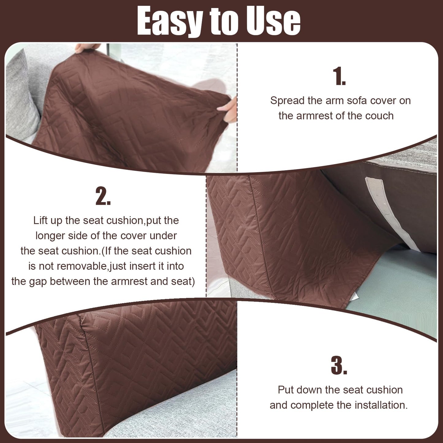 Armrest Covers, 2Pack Waterproof of Recliner Chair Arm Covers with Side Pockets, Washable Armrest Slipcovers Scratch Couch Cover Sofa Covers for Arm of Couch for Remote Control Holder, Phone, Magazine