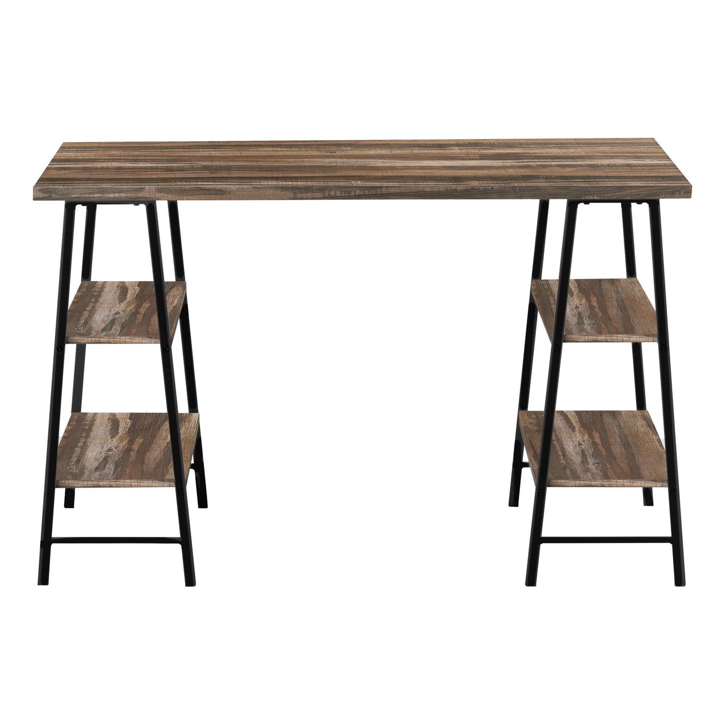 Monarch Specialties I 7525 Computer Desk, Home Office, Laptop, Storage Shelves, 48" L, Work, Metal, Laminate, Brown, Black, Contemporary, Modern