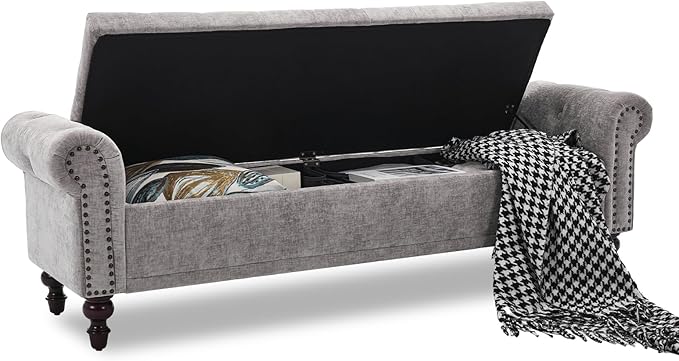 SOFTHION Storage Bench for Bedroom, Upholstered Chenille Storage Ottoman