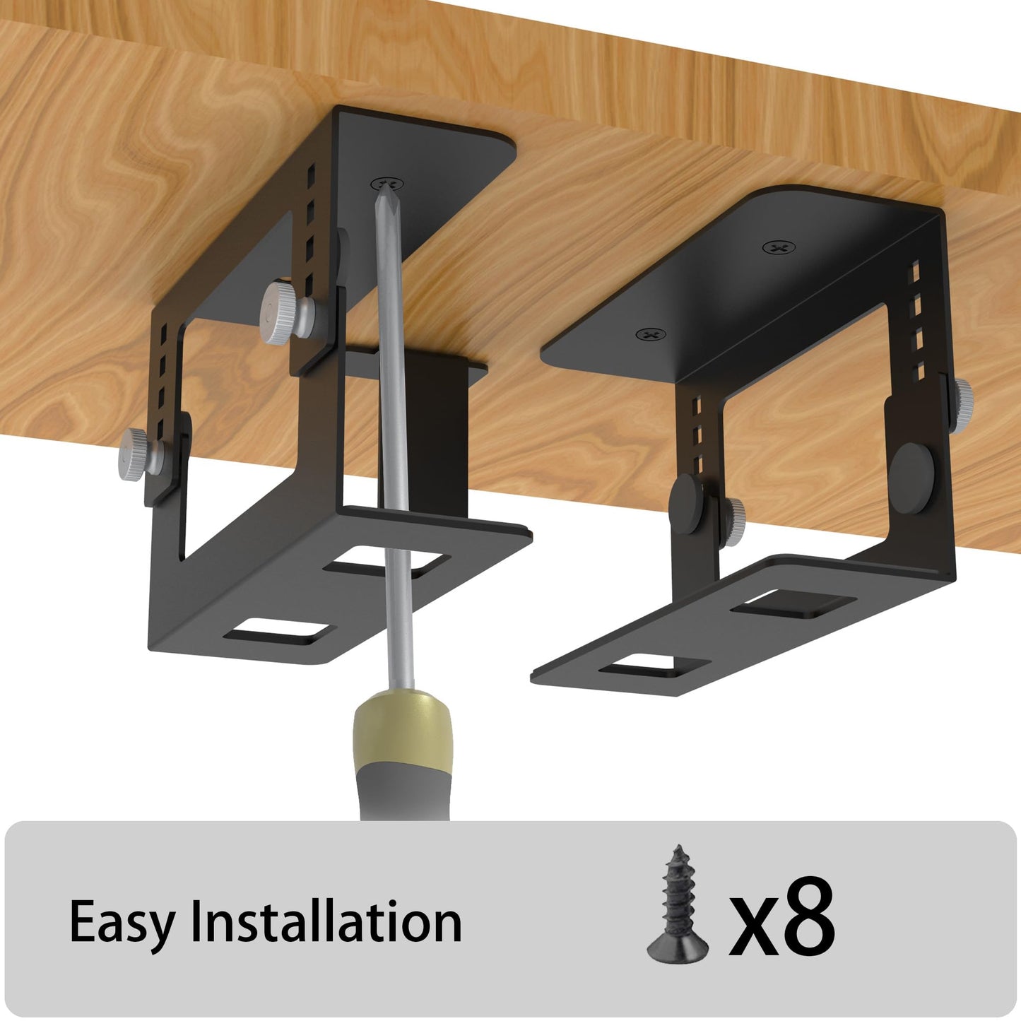 Under Desk Mini PC Mount Bracket – 5-Level Height Adjustable (1.8" to 3.3"), Width-Adjustable Metal CPU Holder for Mac mini M4/Small PCs ,Includes Screws & Positioning Template for Easy Installation