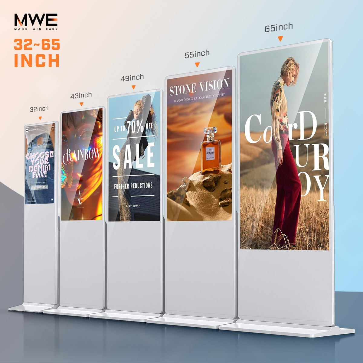 QIXZOCV MWE 32 Inch Digital Signage Advertising Display Kiosk LCD Screen Indoor Floor Standing Commercial Totem Android System Vertical Poster with Auto Media Player-White