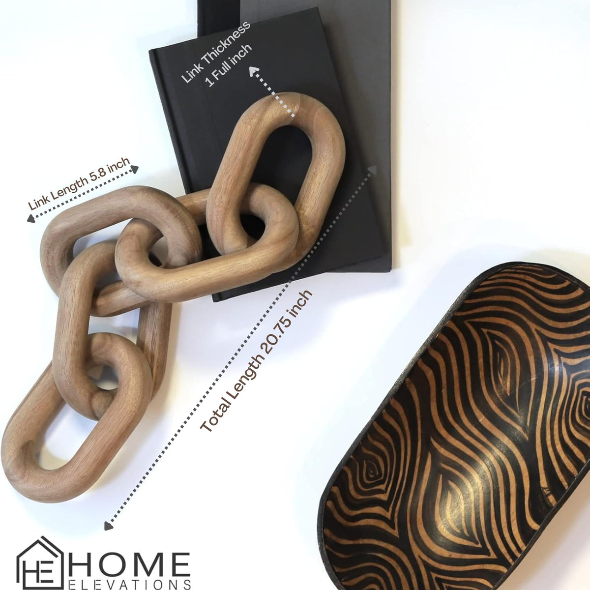 Natural Wood Chain Link Decor – 21" Light-Medium Decorative Object for Coffee Table, TV Stand & Living Room - Bohemian Shelf & Entryway Table Accent – Gift Idea for Housewarming or Home Décor