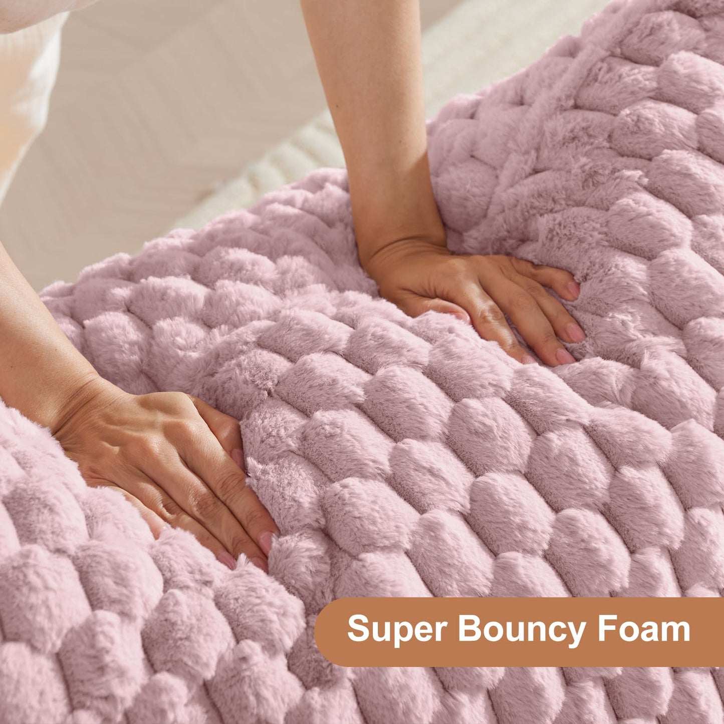 Bean Bag Chair with Ottoman - Modern Comfy Beanbag Sofa with Footrest, Soft Faux Fur Lounger Chair for Adults Teens, Cozy Memory Foam Filled Gaming Reading Chairs for Bedroom, Living Room (Dusty Pink)
