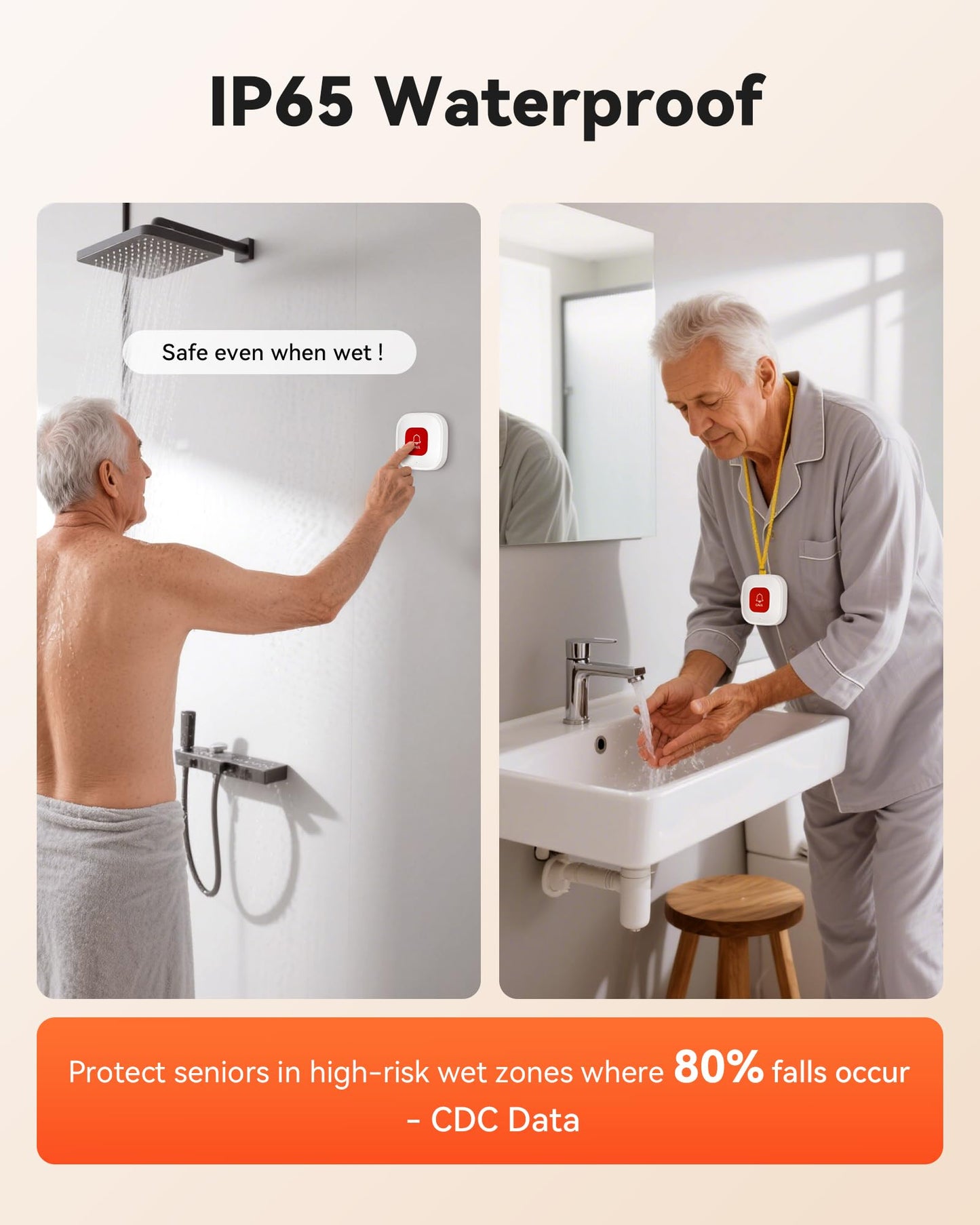 PILSAMAS Wireless Caregiver Call Button System - Dual Hub, Multi-Location Alarm, Dsiplay Caller ID & App Alert, No Monthly Fee, 4 IP65 Panic Buttons, Emergency Alert for Elderly at Home/Nursing Homes