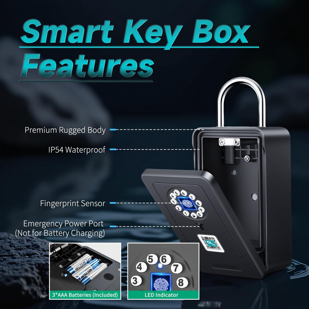 SFW New Smart Lock Boxes, Fingerprint Key Box Bluetooth Key Box with App Control & Passcode, Waterproof Wall Mounted & Door Hanging Security Lock Box (Fingerprint Unlock)