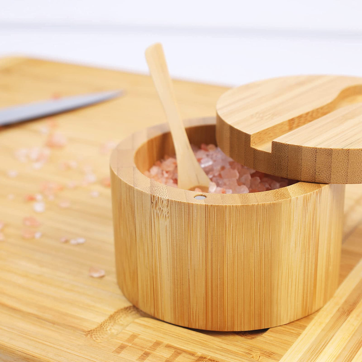 Bamboo Seasonings Box with Mini Spoon & Acacia Wood Tea Bag Organizer Storage