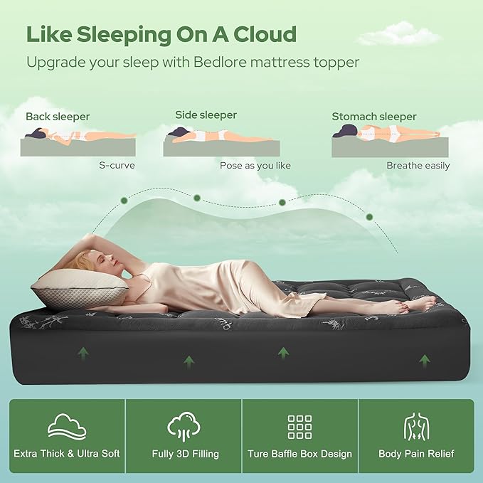 BEDLORE Twin XL Mattress Topper Viscose Derived from Bamboo, Thick Pillow Top