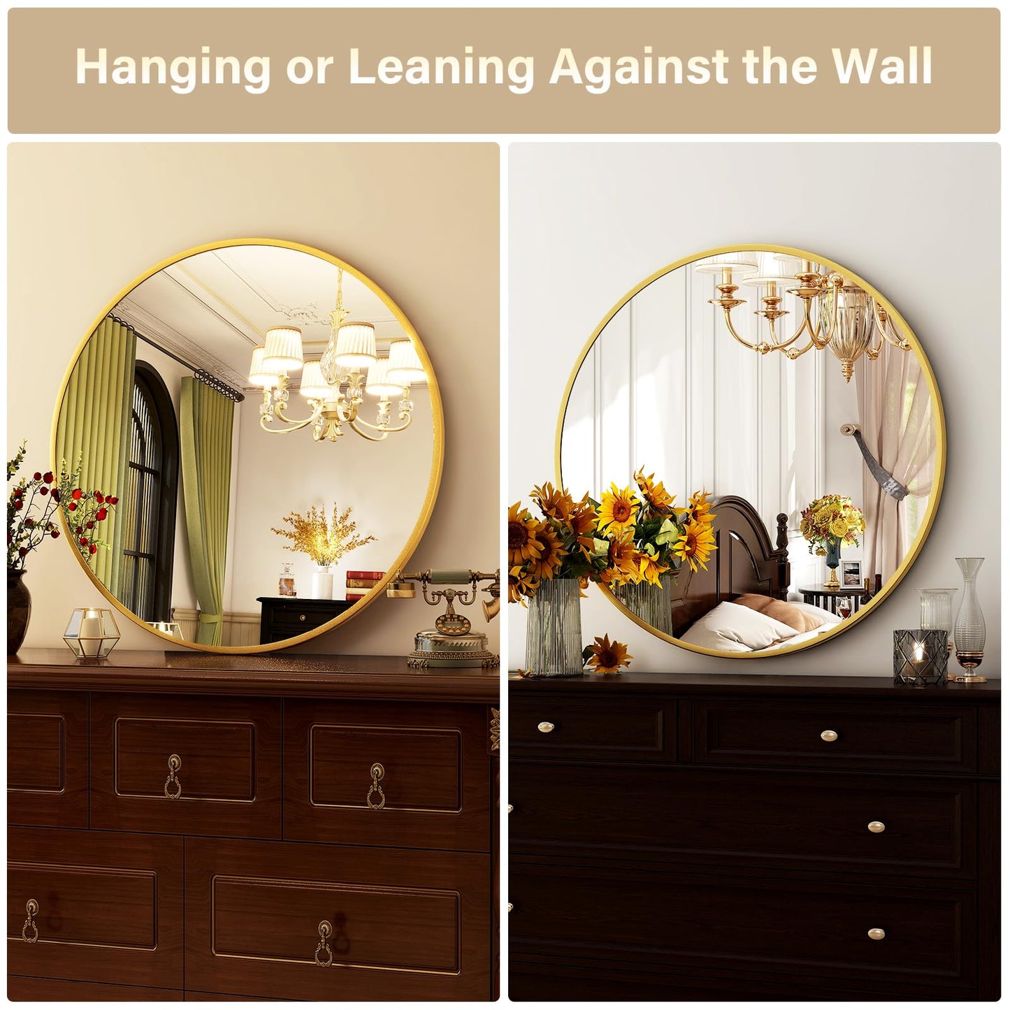 HARRITPURE 24 Inch Round Mirror, Gold Circle Bathroom Mirror, Modern Aluminum Alloy Frame Wall Mounted Vanity Mirror for Living Room, Bedroom, Entryway