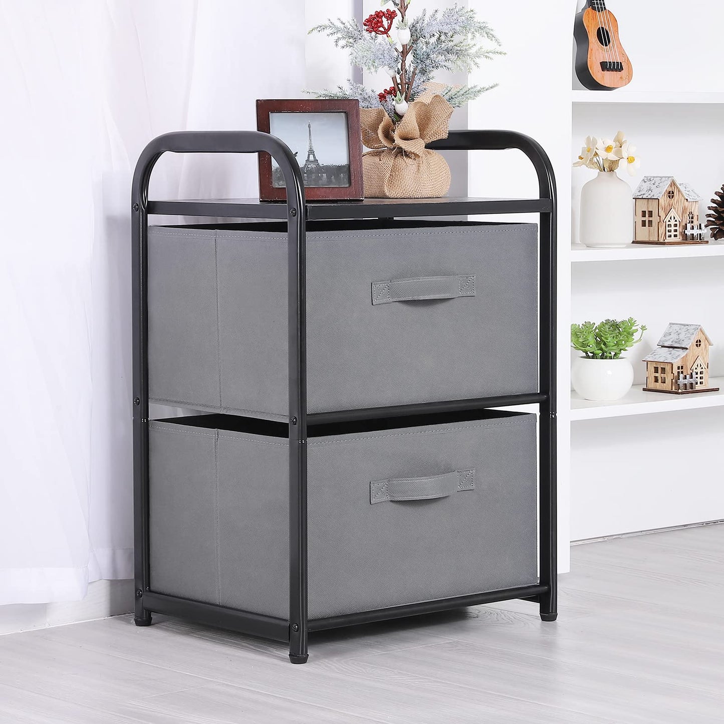 MAX Houser Dresser for Bedroom with 2 Drawers, Wide Chest of Drawers, Fabric Dresser, Storage Organizer Unit with Fabric Bins for Closet, Living Room, Hallway, Dark Grey
