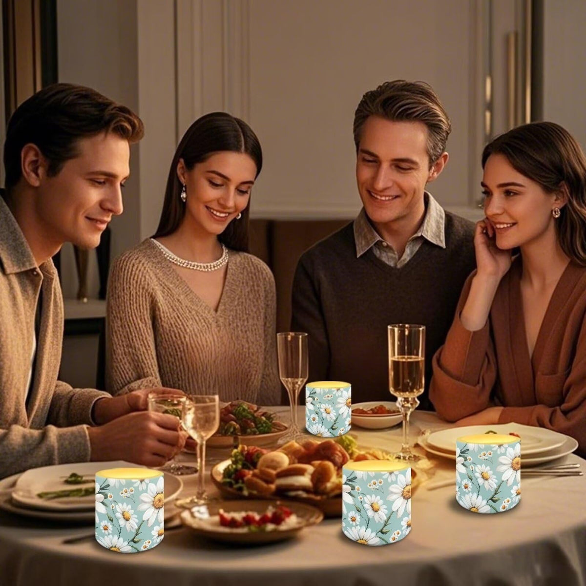 Cozeyat Daisy Garden LED Candles Set of 4 Battery Powered Flameless with Remote Timer Dancing Flame Waterproof for Home Beach Table Decoration