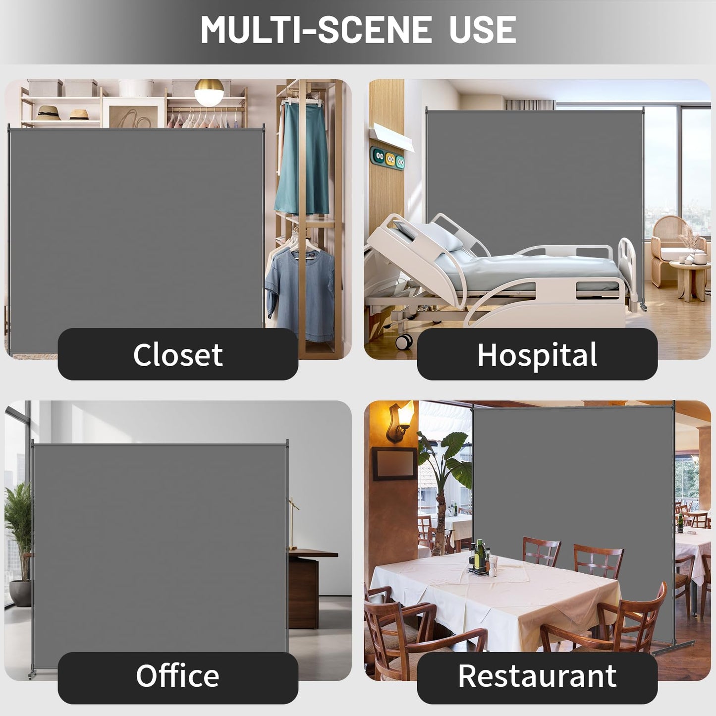 Room Divider, 72x72Inch Large Single Panel Privacy Screen for Room Separation,Free Standing Partition Wall with Thickened Fabric,Portable for Office,Bedroom,Patio,Gray