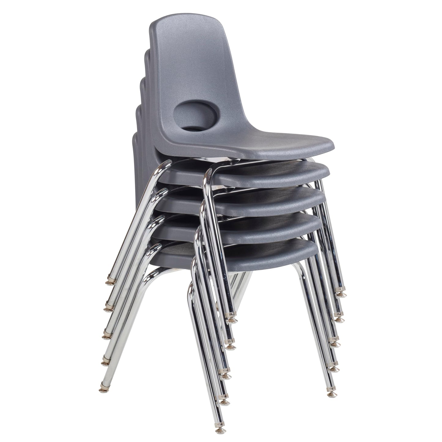 FDP 18" School Stack Chair, Stacking Student Seat with Chromed Steel Legs and Nylon Swivel Glides For In-Home Learning, Classroom or Office - Gray (5-Pack), 10371-GY