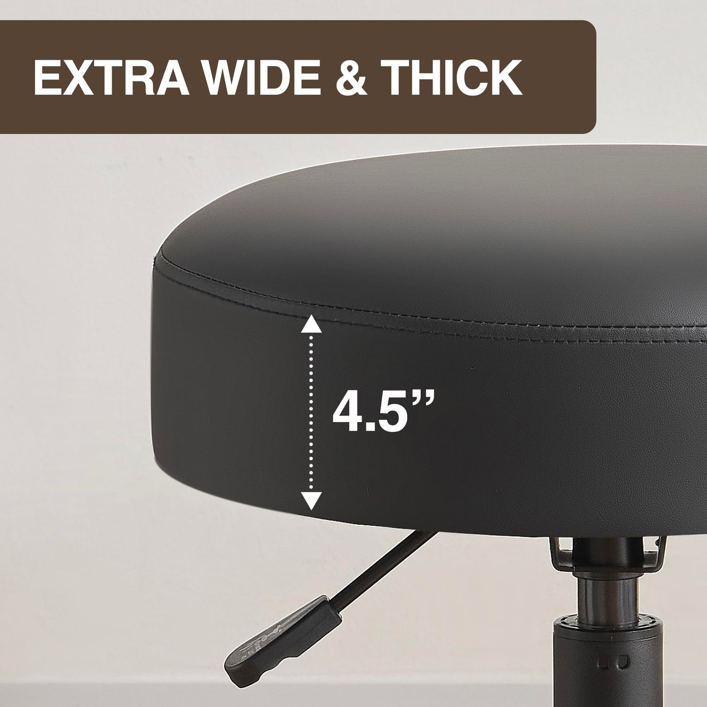DR.LOMILOMI Heavy Duty Extra Wide Thick Cushion Seat Adjustable Height Swivel Rolling Stool for Dental Clinic, Salon, Office, and Bar - NAIA 502 (Black, Standard)