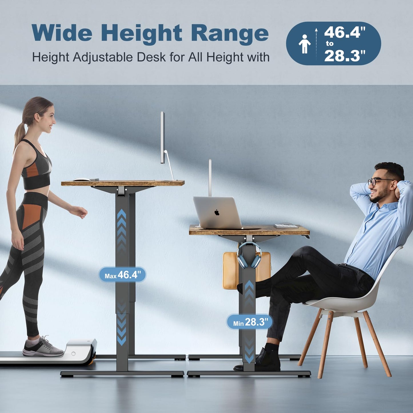 DUMOS 48 Inch Electric Standing Desk Height Adjustable, Sit to Stand Up Computer Workstations Work PC Table Home Office Study Writing Gaming Desks with Memory Presets for Walking Pad, Bedroom, Rustic